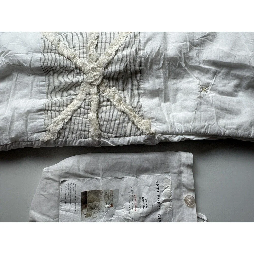 Anthropologie  Tufted Sham Cream Cottage Core Home 26”x26” Euro Sham